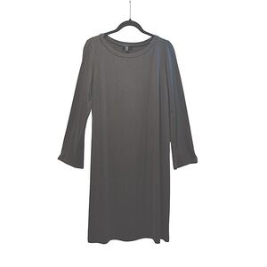 Eileen Fisher Gray Long Sleeve Jersey Knit Midi Dress Size L Minimalist‎ Style
